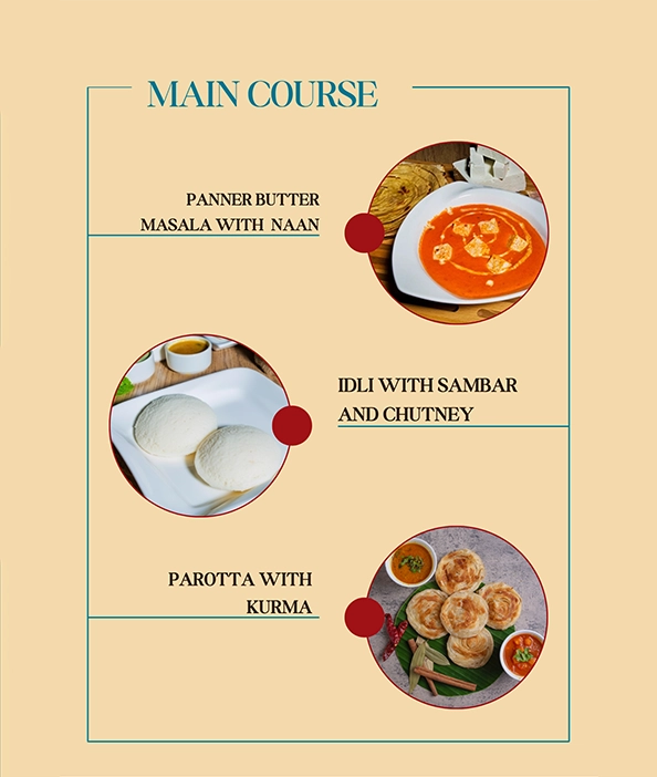 A festive spread including parotta, idli, and paneer butter masala for corporate Christmas dining.