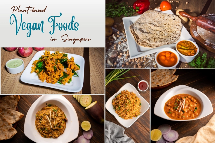 Enjoy healthy vegan Indian dishes in Singapore with roti, rice, curries, and fresh vegetables