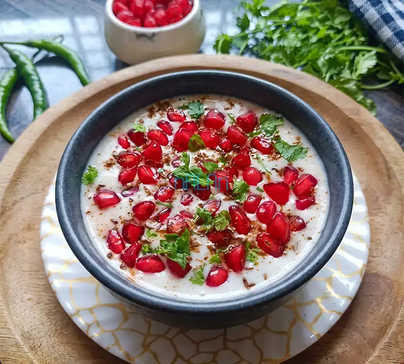 Boondi and pomegranate raita