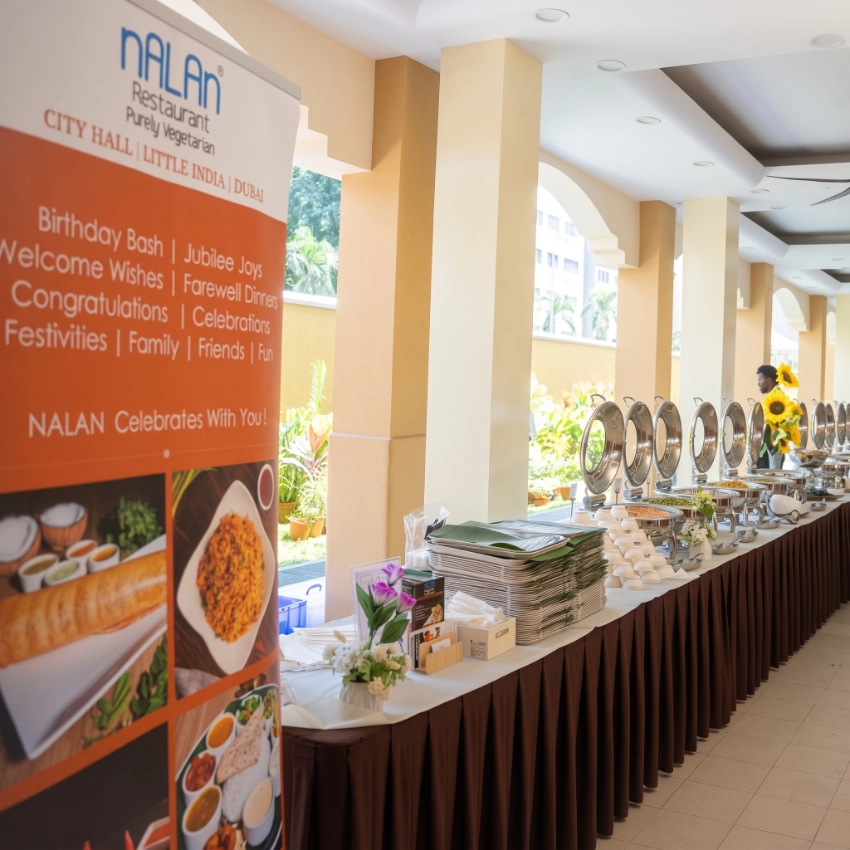 Nalan Indian style wedding catering setup featuring traditional dishes and event food service